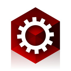 gear red cube 3d modern design icon on white background