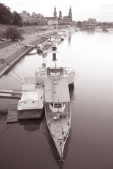Fototapeta na wymiar Steamboats on the River Elbe in Dresden
