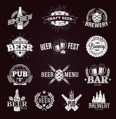 Typographic beer labels and logos drawn with chalk