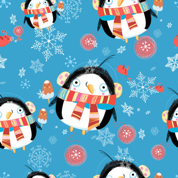 New year greeting card with penguin pattern