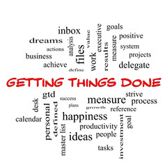 Getting Things Done Word Cloud Concept in red caps