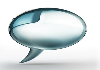 blue talk bubble with shadow on white backgound