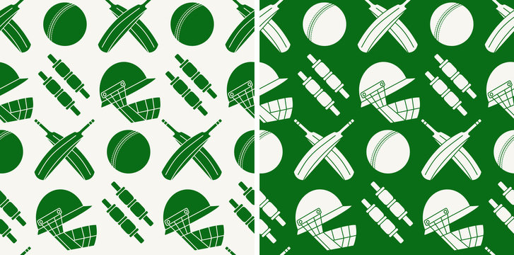 Seamless pattern with cricket game equipment
