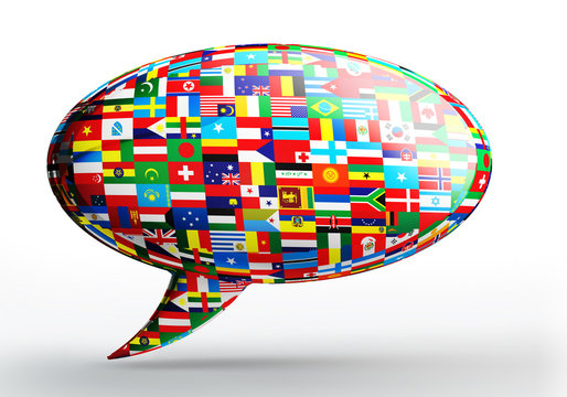 talk bubble language concept with nation flags