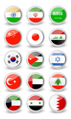 Glossy rounded flag set of Asia. Part 1