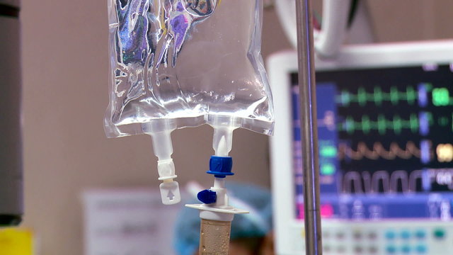 IV drip and heart monitor in ER