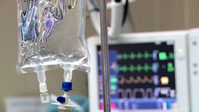 IV drip and heart monitor in ER