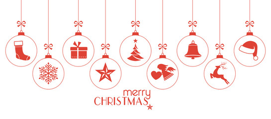 Monochrome red Christmas baubles, Christmas ornaments - obrazy, fototapety, plakaty