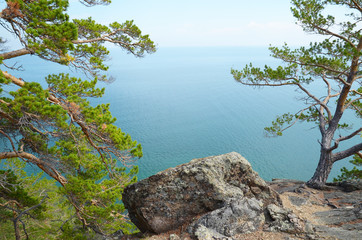 The picturesque coastline of the western coast of Lake Baikal. Top view