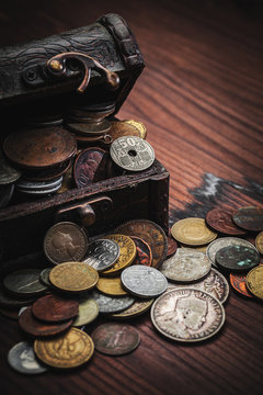 old coins in chest