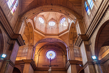 Fototapeta na wymiar Interior of San Francisco church in Castro, Chiloe island, Chile