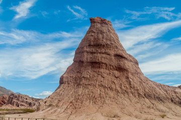 Rock formation called Obelisco in Quebrada de Cafayate, Argentina. National park Quebrada de las Conchas.