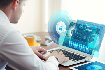 Business, technology, internet and networking concept. Young bus