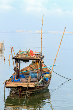 Small Fisherman Boat with Traditional Fishing Tools, Thailand