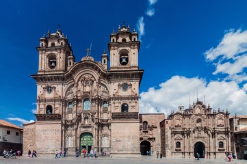  La Compania de Jesus church on Plaza de Armas square in Cuzco, Peru.