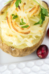 Creamy garlic twice baked potatoes.