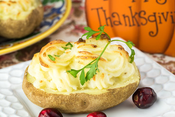 Creamy garlic twice baked potatoes.