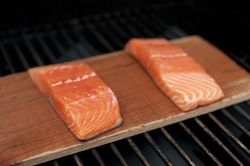 Raw Salmon on Plank