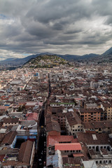 Aerial view of Quito, capital of Ecuador. El Panecillo hill in the middle.