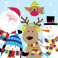 Holiday Card with Cute Santa and Friends. EPS 10 & HI-RES JPG Included 