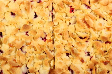 Fresh baked yeast cake with strawberries