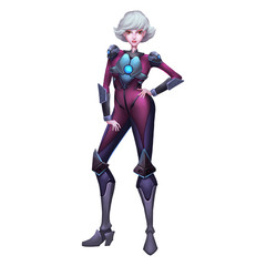 High Definition Illustration: Space Girl with White Hair. Realistic Cartoon Style Character Design.
