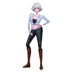 Fototapeta premium High Definition Illustration: Beautiful Girl with White Hair with Fewer Clothes 1. Realistic Cartoon Style Character Design. 