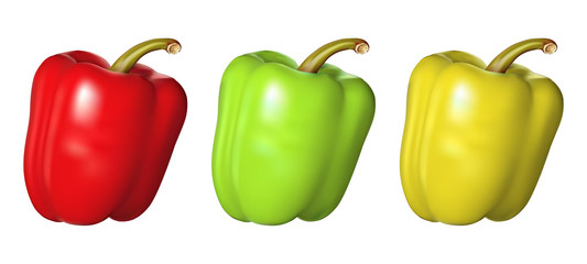 Multi-colored peppers on white background 