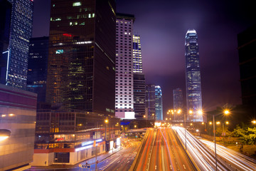Fototapeta na wymiar City traffic at night in Hong Kong