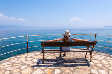 Bench at the ocean's shore