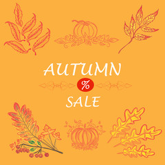 Autumn sale template, banner, vector illustration