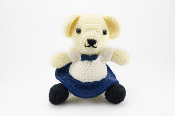 Student bear crochet doll isolated