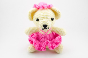 Cute bear crochet doll isolated