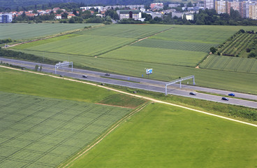 View from plane on the highway Prague.