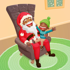 Little boy asking Santa Claus for a big present