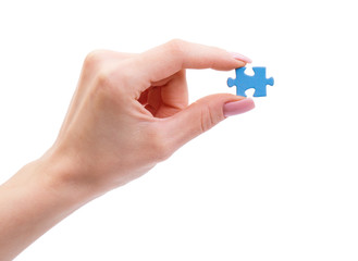 puzzle in hands isolated on white background