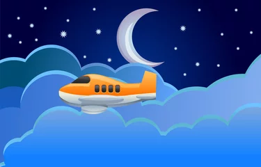 Fotobehang Airplane flying at night time vector image © webstocker