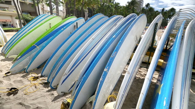 Rental surfboards at Waikiki Beach Hawaii