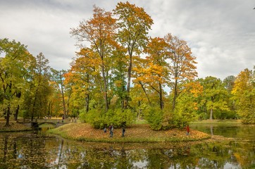 Autumn landscape in the Alexander Park, Tsarskoye Selo, Russia.