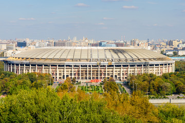 the View from the observation deck on the Sparrow hills on the sportcomplex "Luzhniki", Moscow, Russia.