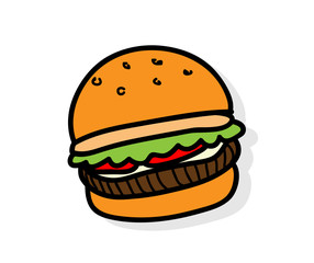 Burger Icon, a hand drawn vector illustration of a burger icon with  a light shadow backdrop (editable).