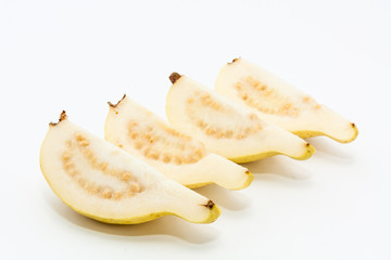 Guava fruit cut into four pieces