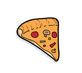 Pizza, a hand drawn vector illustration of pizza with a light shadow backdrop (editable).
