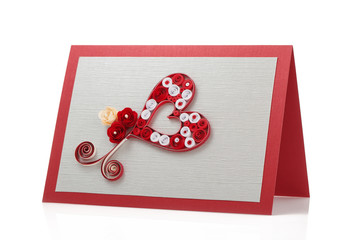 Quilling decoration, beautiful card isolated on white