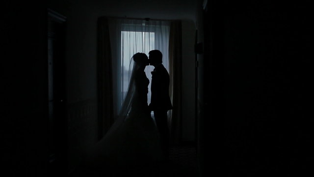silhouette of the bride and groom at a wedding