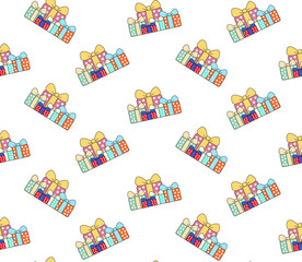 Cartoon gift boxes pattern on white background