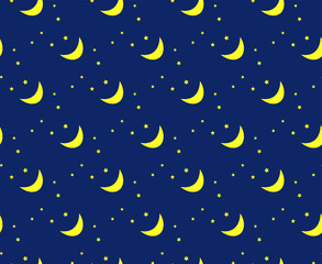 Obraz na płótnie Canvas Vector night sky pattern, moon and stars