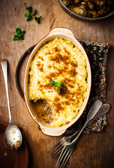 Jerusalem artichoke gratin  with forcemeat