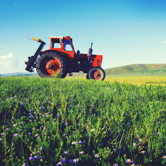 Tractor Agriculture Tranquil Remote Suburb Field Concept