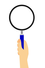 Hand - Holding Magnifier, Isolated on White
